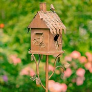 Zaer Ltd International 65" Tall Country Style Iron Birdhouse Stake "Chimney House" ZR142106-3 View 5