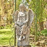 Zaer Ltd International Pre-Order: 46"T Sitting Magnesium Angel Statue Reading Book in Antq. Grey "Dina" ZR232746-GY View 5