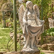 Zaer Ltd International Pre-Order: 37" Tall Magnesium Angel Statue and Birdbath "Muriel" in Antique Grey ZR253037-GY View 5