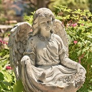 Zaer Ltd International 24" Tall Kneeling Angel Child Statue and Birdbath "Cassiel" in Grey ZR253524-GY View 5