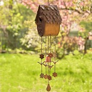 Zaer Ltd International Pre-Order: 38" Long Antique Copper Hanging Birdhouse Wind Chime "Farmhouse” ZR190557-C View 5