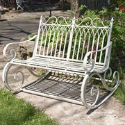 Zaer Ltd International "Tatiana" Iron Rocking Garden Bench in Antique White ZR819611-WH View 5