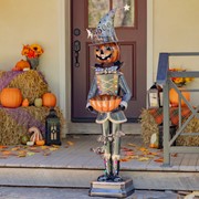 Zaer Ltd International Pre-Order: 56.25" Tall Metal Pumpkin Soldier with Candy Bowl & Multicolor Lights ZR190410 View 5