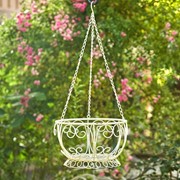 Zaer Ltd International Pre-Order: 28.35" Long Hanging Iron Basket Planter in Antique White "Paris 1968" ZR180315-AW View 5