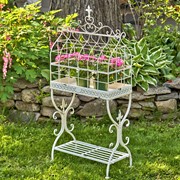 Zaer Ltd. International Pre-Order: 42.5" Tall Iron Cage Plant Stand in Antique White "Paris 1968" ZR190422-AW View 5