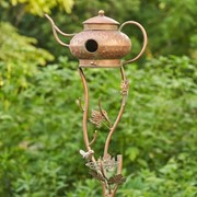 Zaer Ltd. International Pre-Order: 65" Tall Antique Copper Teapot Birdhouse Garden Stake "Genie Lamp" ZR113168-1 View 5