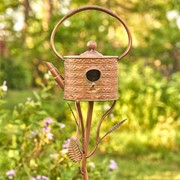 Zaer Ltd. International 65" Tall Antique Copper Teapot Birdhouse Garden Stake "Ribbed Octagonal Teapot" ZR113168-3 View 5