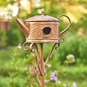 Zaer Ltd. International 65.25" Tall Antique Copper Teapot Birdhouse Garden Stake "Classic Teapot" ZR113168-4 View 5