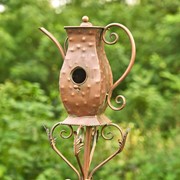 Zaer Ltd. International Pre-Order: 65"T. Antique Copper Teapot Birdhouse Stake "Tall Hourglass Teapot" ZR113168-5 View 5