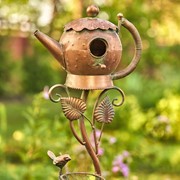 Zaer Ltd. International 65.75" Tall Antq. Copper Teapot Birdhouse Garden Stake "Victorian Style Teapot" ZR113168-6 View 5