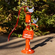 Zaer Ltd. International 31" Tall Old Style Red Iron Water Pump with "Merry Christmas" Sign & Bluebirds ZR190271 View 5