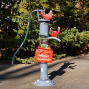 Zaer Ltd. International 31" Tall Old Style Blue Iron Water Pump with "Merry Christmas" Sign & Cardinals ZR190272 View 5