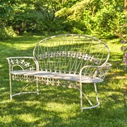 Zaer Ltd International "La Rochelle - Paris 1968" Iron Garden Bench with Curved Back in Antique White ZR191170-AW View 5