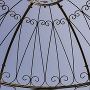 Zaer Ltd. International 9ft. Tall Round Iron Garden Gazebo with Three Side Walls in Blue-Grey Wash ZR101634-BG View 5
