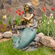 Zaer Ltd International 34" Tall Mermaid Sitting on Rock Garden Statue in Antique Bronze "Dezlynn" ZR340934-BZ View 5