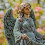 Zaer Ltd International Pre-Order: 37" T Magnesium Angel Statue and Birdbath in Antique Bronze "Muriel" ZR253037-BZ View 5
