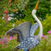 Zaer Ltd. International Set of 2 51" Tall White Neck Blue-Grey Heron Garden Figurines with Spread Wings ZR217086-SET View 5