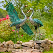Zaer Ltd. International Set of Two 41.5" Tall Stylized Silver-Teal Metallic Crane Garden Figurines ZR218219-SET View 5