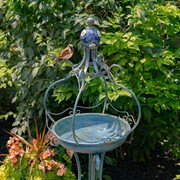 Zaer Ltd. International Pre-Order: 45" Tall Blue Iron Birdbath with Ceramic Sailor Ball Accent "Mizu" ZR200534-BL View 5