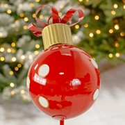 Zaer Ltd. International 26" Tall Red & White Polka Dot Christmas Ball Ornament Metal Garden Stake ZR210603 View 5