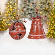 Zaer Ltd International Set of 9 Assorted Antique Red Oversized Hanging Metal Christmas Bells ZR200890-SET View 5