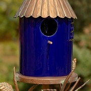 Zaer Ltd International Pre-Order: 69" Tall Iron & Cobalt Blue Porcelain Birdhouse Stake "Cannes" ZR225218-CP View 5