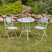Zaer Ltd. International "Cape May" Three Piece Mosaic Bistro Set - White & Blue ZR850190-60-SET View 5
