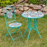Zaer Ltd. International "Baton Rouge" Three Piece Mosaic Bistro Set - Blue, Green & Red ZR850914-61-SET View 5