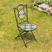 Zaer Ltd. International "Bar Harbor" Three Piece Mosaic Bistro Set - White, Yellow & Blue ZR850614-64-SET View 5