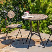 Zaer Ltd. International "St. Augustine" Three Piece Mosaic Bistro Set - Stone Grey & Brown ZR850514-65-SET View 5