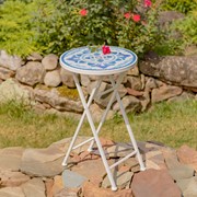Zaer Ltd. International "Cape May" 23in. Tall Mosaic Folding Plant Stand - White & Blue ZR850192 View 5