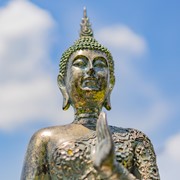 Zaer Ltd International 37.8" Tall Frosted Silver Standing Polyresin Buddha Statue ZR920202 View 5