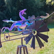Zaer Ltd International 61.8" Tall Iron Windmill with Flapping Iridescent Dragon & Weather Vane ZR548541 View 5
