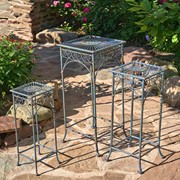 Zaer Ltd. International Set of 3 Square Metal Plant Stand Tables in Cobalt Blue "Copenhagen 1843" ZR220735-BL View 5