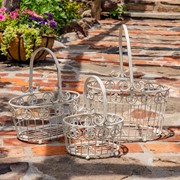 Zaer Ltd. International Set of 3 Iron Garden Baskets with Handles in Antique White "Copenhagen 1843" ZR220405-AW View 5