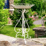 Zaer Ltd International 28" Tall Round Iron Birdbath with Folding Stand in Antique White "Stephania" ZR220404-AW View 5