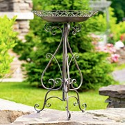Zaer Ltd International 28" Tall Round Iron Birdbath with Folding Stand in Antique Bronze "Stephania" ZR220404-BZ View 5