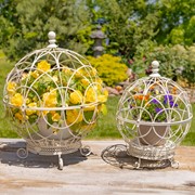 Zaer Ltd. International Set of 2 Assorted Iron Globe Plant Stands in Antique White "Paris 1968" ZR151119-AW View 5
