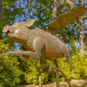 Zaer Ltd International 6.5ft. Tall Rustic Flying Bronze Pig Iron Rocking Stake "Khrysaor" ZR206330-BZ View 5