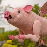 Zaer Ltd International 6.5ft. Tall Hand Painted Flying Pink Potbelly Pig Iron Rocking Stake "Pigasus" ZR206330-PK View 5