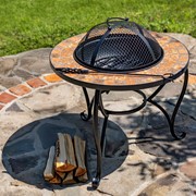 Zaer Ltd. International 25.6"D. Round Mosaic Tile Metal Fire Pit "Shenandoah" ZR803681-A View 5