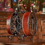 Zaer Ltd. International 15.75" Tall Oval Barrel-Shaped Wine 2-Bottle Rack with Moving Handle "Setúbal" ZR240124 View 5