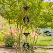 Zaer Ltd International 95" Long Antique Bronze Iron Rain Chain with Lilies & Abstract Globe Accents ZR235179 View 5