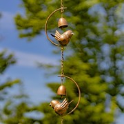 Zaer Ltd International 91" Long Antique Copper Iron Rain Chain with Bird & Bell Details ZR235180 View 5