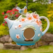 Zaer Ltd. International Set of 7 Assorted Hanging Hand Painted Porcelain Teapot Birdhouses ZR240000-SET View 5