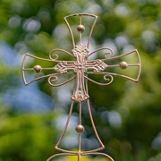 Zaer Ltd International Set of 3 Assorted Ornate Iron Cross Garden Stakes with Dangling Bells ZR235219-22-SET View 5