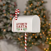 Zaer Ltd International 31" Tall Antique White "North Pole" Metal Mailbox with Candy Cane Stand ZR361494-AW View 5