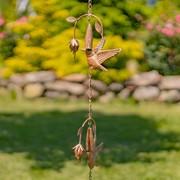 Zaer Ltd International 91" Long Antique Copper Iron Rain Chain with Hummingbirds & Flowers ZR235230 View 5