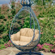 Zaer Ltd International 89" Tall One-Person Hanging Metal Egg Chair & Stand in Antique Blue "Elizabeth" ZR923470-BL View 5