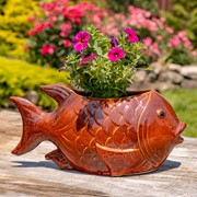 Zaer Ltd International Pre-Order: 18.5" Hand Painted Ceramic Goldfish Flower Pot "Goldie" ZR083914 View 5
